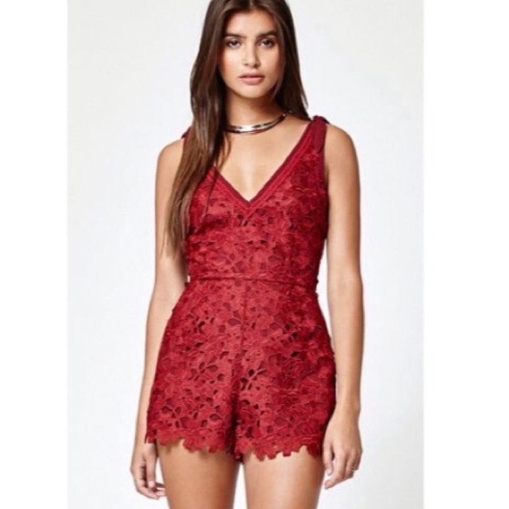 Burgundy Lace Sleeveless Romper